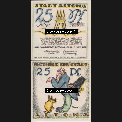 Notgeld Altona, Stadt in Land Hamburg, Männer-Serie 1921, 25 Pfennig I (3). Deutsches Notgel Altona, Stadt aus Land Hamburg im online Katalog zum katalogisieren,... Sammlung