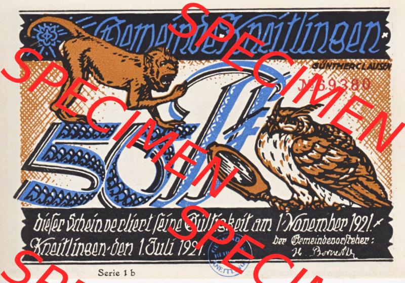Notgeld Kneitlingen, Gemeinde in Braunschweig 1921-1921, 50 Pfennig 1b (1). Deutsches Notgeld Kneitlingen Gemeinde aus Land Braunschweig, mit Till Eulenspiegel im online... Sammlung