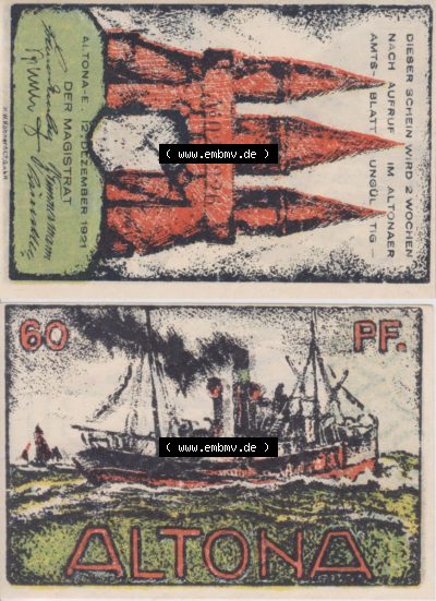 Notgeld Hamburg, Stadt in Land Hamburg, Altona Tropfen 1921, 60 Pfennig I (3). Deutsches Notgel Stadt Hamburg aus Land Hamburg... Sammlung