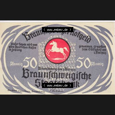Notgeld Braunschweig, Staatsbank in Braunschweig 1921-1923, 50 Pfennig Ey so geet mi Gude Mumm (1). Deutsches Notgeld Braunschweiger Staatsbank aus Land Braunschweig im online... Sammlung