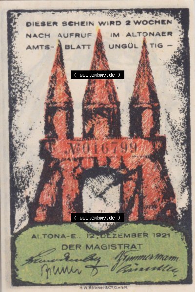 Notgeld Hamburg, Stadt in Land Hamburg, Altona Tropfen 1921, Hafen 20 Pfennig (1). Deutsches Notgel Stadt Hamburg aus Land Hamburg... Sammlung