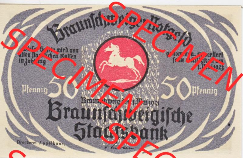 Notgeld Braunschweig, Staatsbank in Braunschweig 1921-1923, 50 Pfenig Füer Leiw un Branne (1). Deutsches Notgeld Braunschweiger Staatsbank aus Land Braunschweig im online... Sammlung