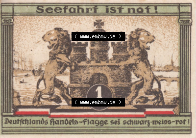 Notgeld Hamburg, Stadt in Land Hamburg, Serie Kultur- und Sportwoche Hamburg 1921b, Kultur Sportwoche 1 Mark (1). Deutsches Notgel... Sammlung