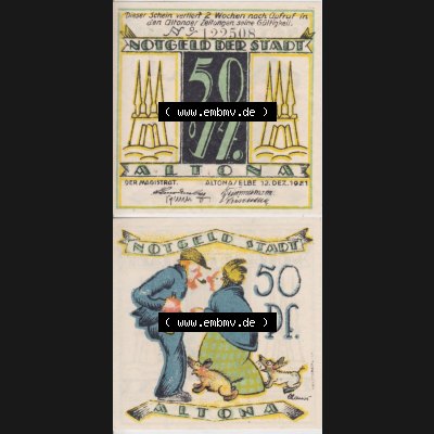 Notgeld Altona, Stadt in Land Hamburg, Männer-Serie 1921, 50 Pfennig I (3). Deutsches Notgel Altona, Stadt aus Land Hamburg im online Katalog zum katalogisieren,... Sammlung