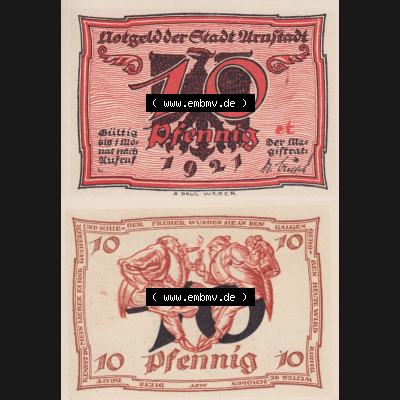 Notgeld Arnstadt, Stadt in Schwarzburg-Sondershausen 1921, Buchstaben st von Arnstadt (3). Deutsches Notgeld Arnstadt, Stadt aus Land Schwarzburg-Sondershausen im online... Sammlung