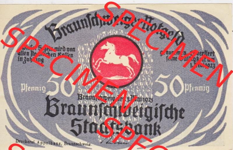 Notgeld Braunschweig, Staatsbank in Braunschweig 1921-1923, 50 Pfennig Ey so geet mi Gude Mumm (1). Deutsches Notgeld Braunschweiger Staatsbank aus Land Braunschweig im online... Sammlung