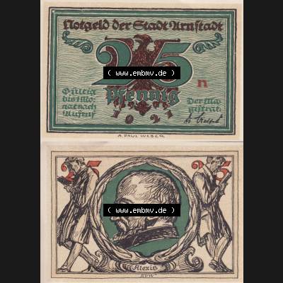 Notgeld Arnstadt, Stadt in Schwarzburg-Sondershausen 1921, Buchstabe n von Arnstadt (3). Deutsches Notgeld Arnstadt, Stadt aus Land Schwarzburg-Sondershausen im online... Sammlung