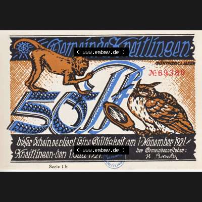 Notgeld Kneitlingen, Gemeinde in Braunschweig 1921-1921, 50 Pfennig 1b (1). Deutsches Notgeld Kneitlingen Gemeinde aus Land Braunschweig, mit Till Eulenspiegel im online... Sammlung