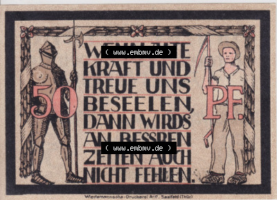Notgeld Lauenstein, Gemeinde in Bayern 192x, 50 Pfennig (2). Deutsches Notgeld Lauenstein, Gemeinde aus Land Bayern im online... Sammlung