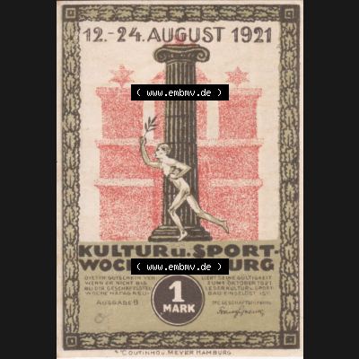 Notgeld Hamburg, Stadt in Land Hamburg, Serie Kultur- und Sportwoche Hamburg 1921b, Kultur Sportwoche 1 Mark (2). Deutsches Notgel Stadt Hamburg aus Land Hamburg im online... Sammlung