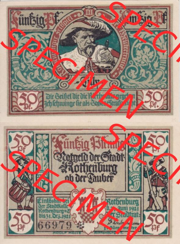 Notgeld Rothenburg ob der Tauber, Stadt in Bayern 1921, 50 Pfennig, Tilly (3). Deutsches Notgeld Rothenburg ob der Tauber, Stadt aus Land Bayern im online Katalog... Sammlung