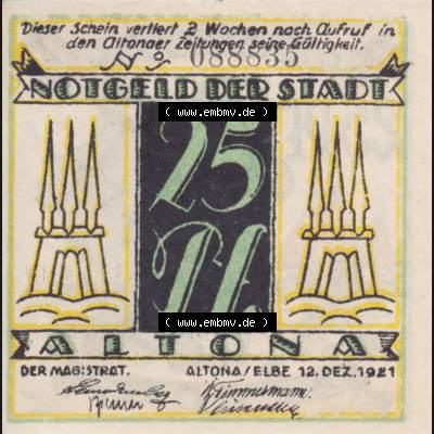 Notgeld Altona, Stadt in Land Hamburg, Männer-Serie 1921, 25 Pfennig II (1). Deutsches Notgel Altona, Stadt aus Land Hamburg im online Katalog zum katalogisieren,... Sammlung