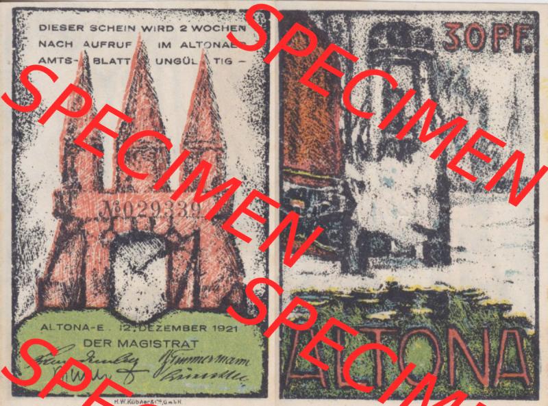 Notgeld Hamburg, Stadt in Land Hamburg, Altona Tropfen 1921, 30 Pfennig I. Hafen 30 Pfennig (3). Deutsches Notgel Stadt Hamburg aus Land Hamburg im online Katalog... Sammlung