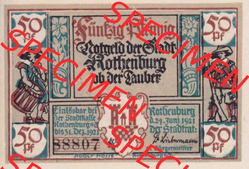 Notgeld Rothenburg ob der Tauber, Stadt in Bayern 1921, 50 Pfennig, Kellermeisters Töchterlein (2). Deutsches Notgeld Rothenburg ob der Tauber, Stadt aus Land... Sammlung
