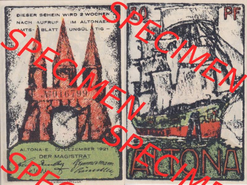 Notgeld Hamburg, Stadt in Land Hamburg, Altona Tropfen 1921, Hafen 20 Pfennig (3). Deutsches Notgel Stadt Hamburg aus Land Hamburg im online Katalog zum katalogisieren,... Sammlung