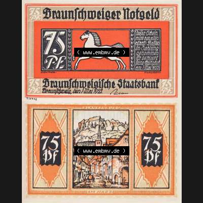 Notgeld Braunschweig, Staatsbank in Braunschweig 1921-1923, 75 Pfennig Blankenburg (3). Deutsches Notgeld Braunschweiger Staatsbank aus Land Braunschweig im online Katalog... Sammlung