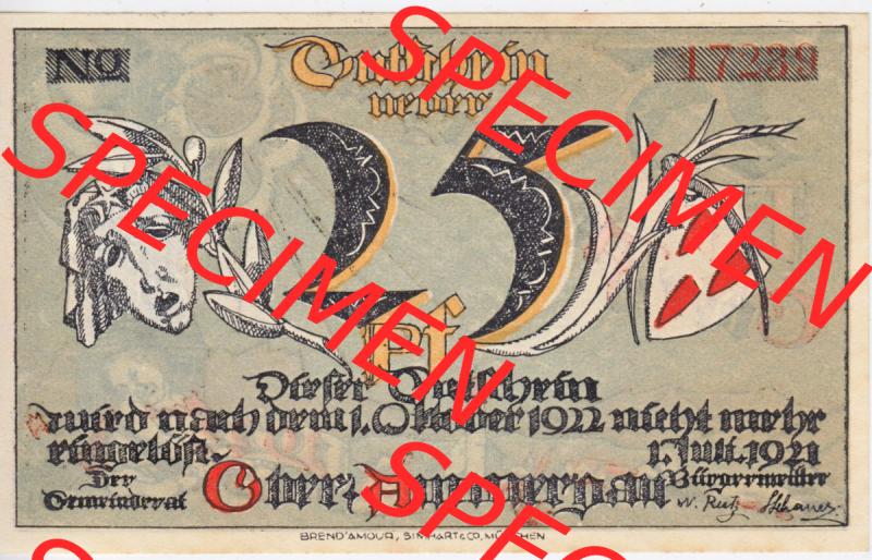 Notgeld Oberammergau, Gemeinde in Bayern 1921 25 Pfennig (2). Deutsches Notgeld Oberammergau, Gemeinde aus Land Bayern im online Katalog zum katalogisieren, kategorisieren... Sammlung
