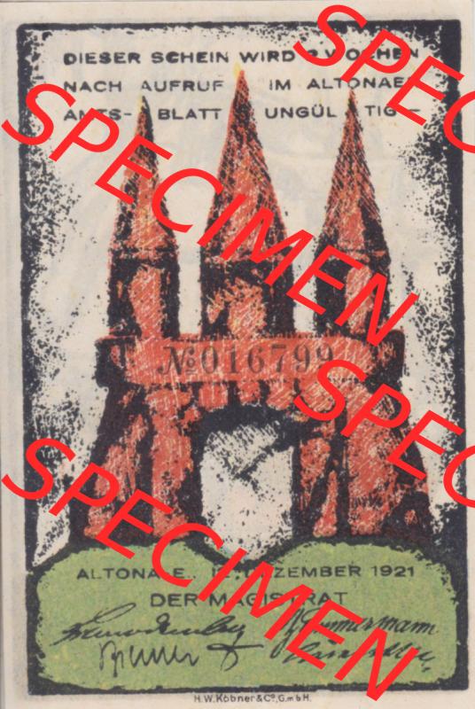 Notgeld Hamburg, Stadt in Land Hamburg, Altona Tropfen 1921, Hafen 20 Pfennig (1). Deutsches Notgel Stadt Hamburg aus Land Hamburg im online Katalog zum katalogisieren,... Sammlung