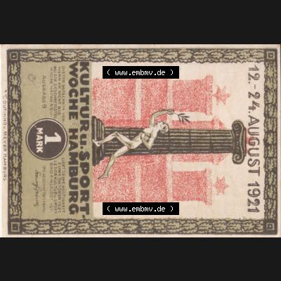 Notgeld Hamburg, Stadt in Land Hamburg, Serie Kultur- und Sportwoche Hamburg 1921b, Kultur Sportwoche 1 Mark (0). Deutsches Notgel Stadt Hamburg aus Land Hamburg im online... Sammlung