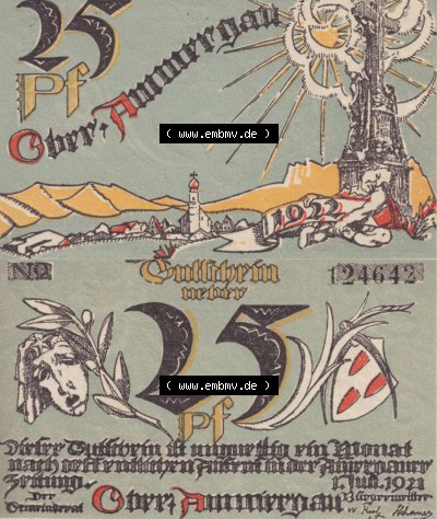 Notgeld Oberammergau, Gemeinde in Bayern 1921-1922, Gutschein über 25 Pfennig, Ohne Rand (3). Deutsches Notgeld Oberammergau,... Sammlung