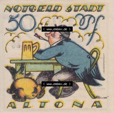 Notgeld Altona, Stadt in Land Hamburg, Männer-Serie 1921, 50 Pfennig II (2). Deutsches Notgel Altona, Stadt aus Land Hamburg... Sammlung
