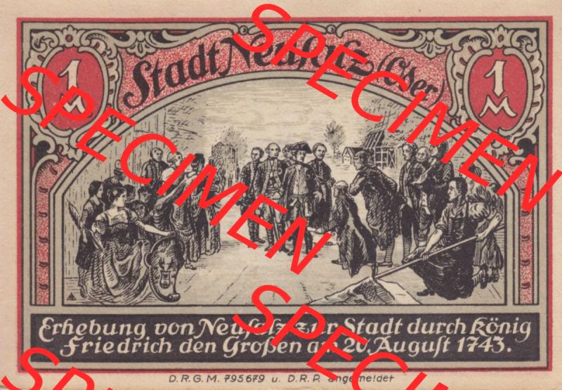 Notgeld Neusalz, Sparkasse in Schlesien 1 M. - Mark Konto G, Erhebung von Neusalz zur Stadt (2). Deutsches Notgeld Neusalz, Sparkasse aus Land Schlesien im online... Sammlung