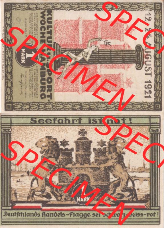 Notgeld Hamburg, Stadt in Land Hamburg, Serie Kultur- und Sportwoche Hamburg 1921b, Kultur Sportwoche 1 Mark (3). Deutsches Notgel Stadt Hamburg aus Land Hamburg im online... Sammlung