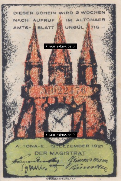 Notgeld Hamburg, Stadt in Land Hamburg, Altona Tropfen 1921, 70 Pfennig I (1). Deutsches Notgel Stadt Hamburg aus Land Hamburg... Sammlung