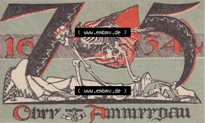 Notgeld Oberammergau, Gemeinde in Bayern 1921-1922, Gutschein über 75 Pfennig, Ohne Rand (1). Deutsches Notgeld Oberammergau,... Sammlung