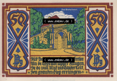 Notgeld Osnabrück, Stadt im Land Hannover 1921, 50 Pfennig, Das Waterlootor (2). Deutsches Notgeld Osnabrück, Stadt aus Land... Sammlung