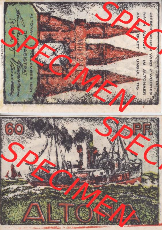 Notgeld Hamburg, Stadt in Land Hamburg, Altona Tropfen 1921, Hafen 60 Pfennig (3). Deutsches Notgel Stadt Hamburg aus Land Hamburg im online Katalog zum katalogisieren,... Sammlung