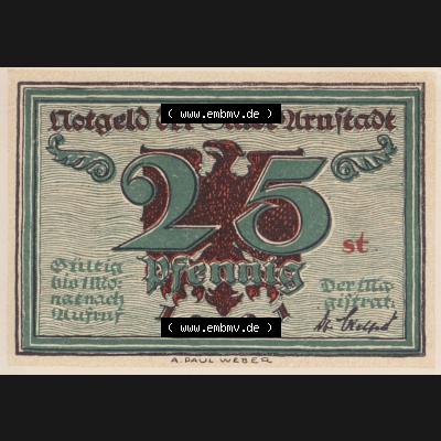 Notgeld Arnstadt, Stadt in Schwarzburg-Sondershausen 1921, Buchstabe st von Arnstadt (1). Deutsches Notgeld Arnstadt, Stadt aus Land Schwarzburg-Sondershausen im online... Sammlung