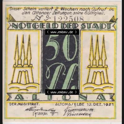 Notgeld Altona, Stadt in Land Hamburg, Männer-Serie 1921, 50 Pfennig I (1). Deutsches Notgel Altona, Stadt aus Land Hamburg im online Katalog zum katalogisieren,... Sammlung