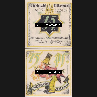 Notgeld Altona, Stadt in Land Hamburg, Männer-Serie 1921, 75 Pfennig I (3). Deutsches Notgel Altona, Stadt aus Land Hamburg im online Katalog zum katalogisieren,... Sammlung