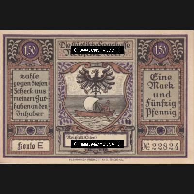 Notgeld Neusalz, Sparkasse in Schlesien 1,50 M. - Mark Konto E, 1,50 Mark Eine Mark und Fünfzig Pfennig (1). Deutsches Notgeld Neusalz, Sparkasse... Sammlung