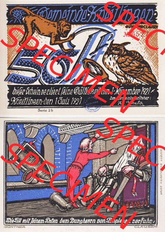 Notgeld Kneitlingen, Gemeinde in Braunschweig 1921-1921, 50 Pfennig 2b (3). Deutsches Notgeld Kneitlingen Gemeinde aus Land Braunschweig, mit Till Eulenspiegel im online... Sammlung
