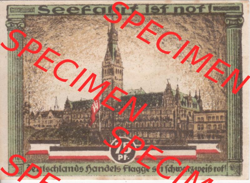 Notgeld Hamburg, Stadt in Land Hamburg, Serie Kultur- und Sportwoche Hamburg 1921b, Kultur Sportwoche 75 Pfennig (1). Deutsches Notgel Stadt Hamburg aus Land Hamburg... Sammlung