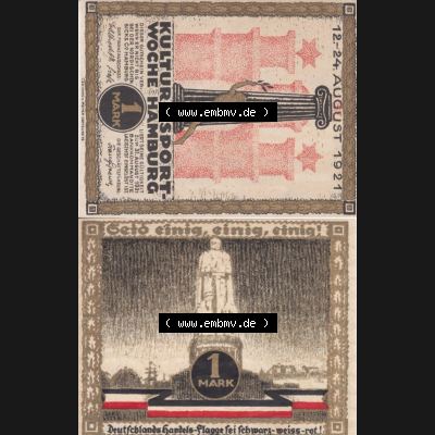 Notgeld Hamburg, Stadt in Land Hamburg, Serie Kultur- und Sportwoche Hamburg 1921a, Kultur Sportwoche, 1 Mark (3). Deutsches Notgel Stadt Hamburg aus Land Hamburg... Sammlung