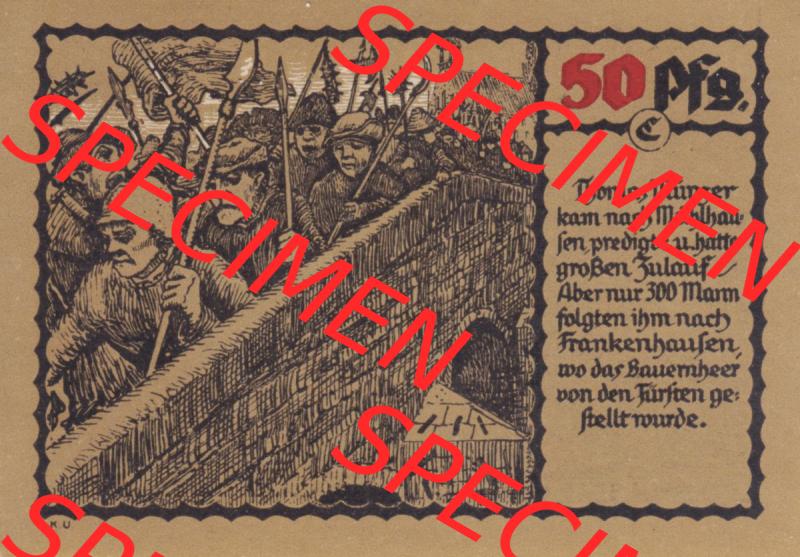 Notgeld Mühlhausen, Stadt in Sachsen-Thüringen 1921, 50 Pfennig C Thomas Münzer (2). Deutsches Notgeld Mühlhausen, Stadt aus Land Sachsen-Thüringen... Sammlung