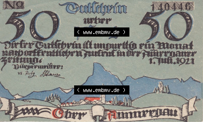 Notgeld Oberammergau, Gemeinde in Bayern 1921-1922, Gutschein über 50 Pfennig, Ohne Rand (2). Deutsches Notgeld Oberammergau,... Sammlung