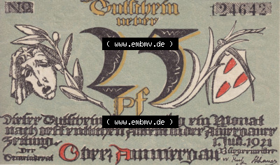 Notgeld Oberammergau, Gemeinde in Bayern 1921-1922, Gutschein über 25 Pfennig, Ohne Rand (2). Deutsches Notgeld Oberammergau,... Sammlung