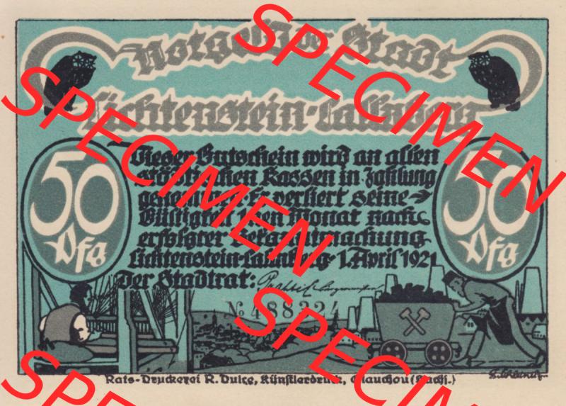 Notgeld Auerbach Amtshauptmannschaft 1921, Nr. 4, Auch Webersein ist auch nicht für (1). Deutsches Notgeld Lichtenstein-Callnberg, Stadt aus Land Sachsen... Sammlung