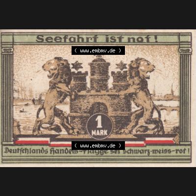 Notgeld Hamburg, Stadt in Land Hamburg, Serie Kultur- und Sportwoche Hamburg 1921b, Kultur Sportwoche 1 Mark (1). Deutsches Notgel Stadt Hamburg aus Land Hamburg im online... Sammlung