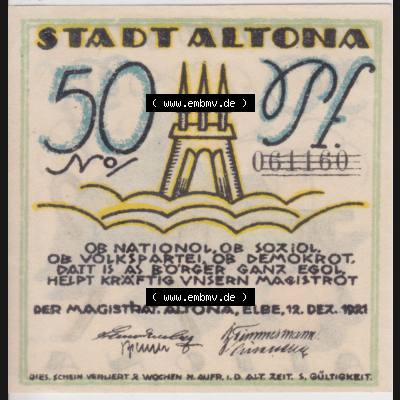 Notgeld Altona, Stadt in Land Hamburg, Männer-Serie 1921, 50 Pfennig II (1). Deutsches Notgel Altona, Stadt aus Land Hamburg im online Katalog zum katalogisieren,... Sammlung