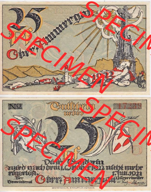 Notgeld Oberammergau, Gemeinde in Bayern 1921 25 Pfennig (3). Deutsches Notgeld Oberammergau, Gemeinde aus Land Bayern im online Katalog zum katalogisieren, kategorisieren... Sammlung