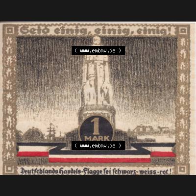 Notgeld Hamburg, Stadt in Land Hamburg, Serie Kultur- und Sportwoche Hamburg 1921a, Kultur Sportwoche, 1 Mark (2). Deutsches Notgel Stadt Hamburg aus Land Hamburg... Sammlung