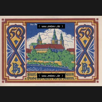 Notgeld Osnabrück, Stadt im Land Hannover 1921, 50 Pfennig, Der Dom von Osnabrück (2). Deutsches Notgeld Osnabrück, Stadt aus Land Hannover im online... Sammlung