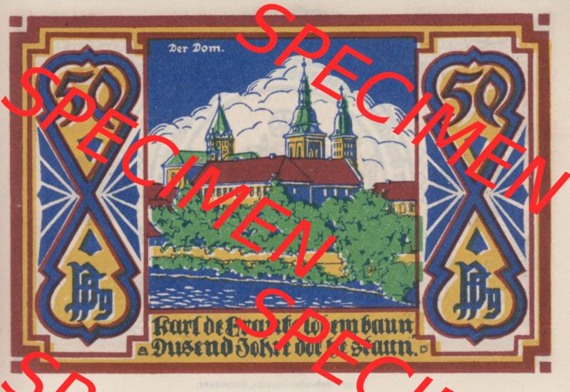 Notgeld Osnabrück, Stadt im Land Hannover 1921, 50 Pfennig, Der Dom von Osnabrück (2). Deutsches Notgeld Osnabrück, Stadt aus Land Hannover im online... Sammlung