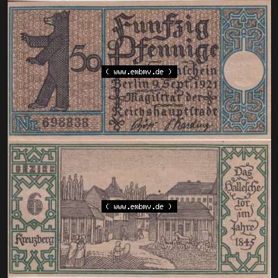 Notgeld Berlin, Stadt in Brandenburg, Serie 1921, Stadtbezirke, Kreuzberg (3). Deutsches Notgeld Berlin, Stadt aus Land Brandenburg im online Katalog zum... Sammlung