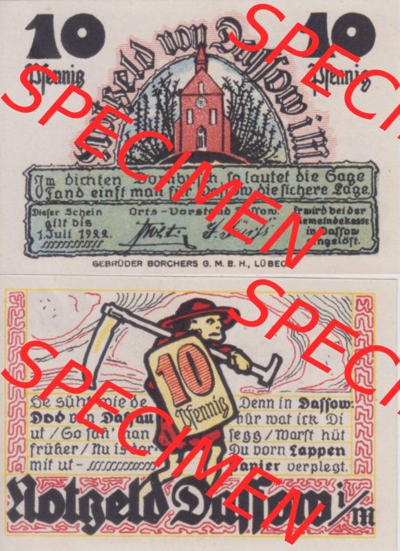 Notgeld Dassow, Stadt in Mecklenburg-Schwerin, 1922, 10 Pfennig (3). Deutsches Notgeld Dassow, Stadt aus Land Mecklenburg-Schwerin im online Katalog zum katalogisieren,... Sammlung